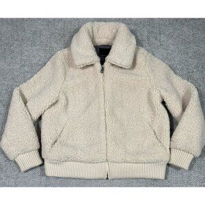 Banana Republic Coat‎ Womens Medium Off White Teddy Bomber Jacket Full Zip